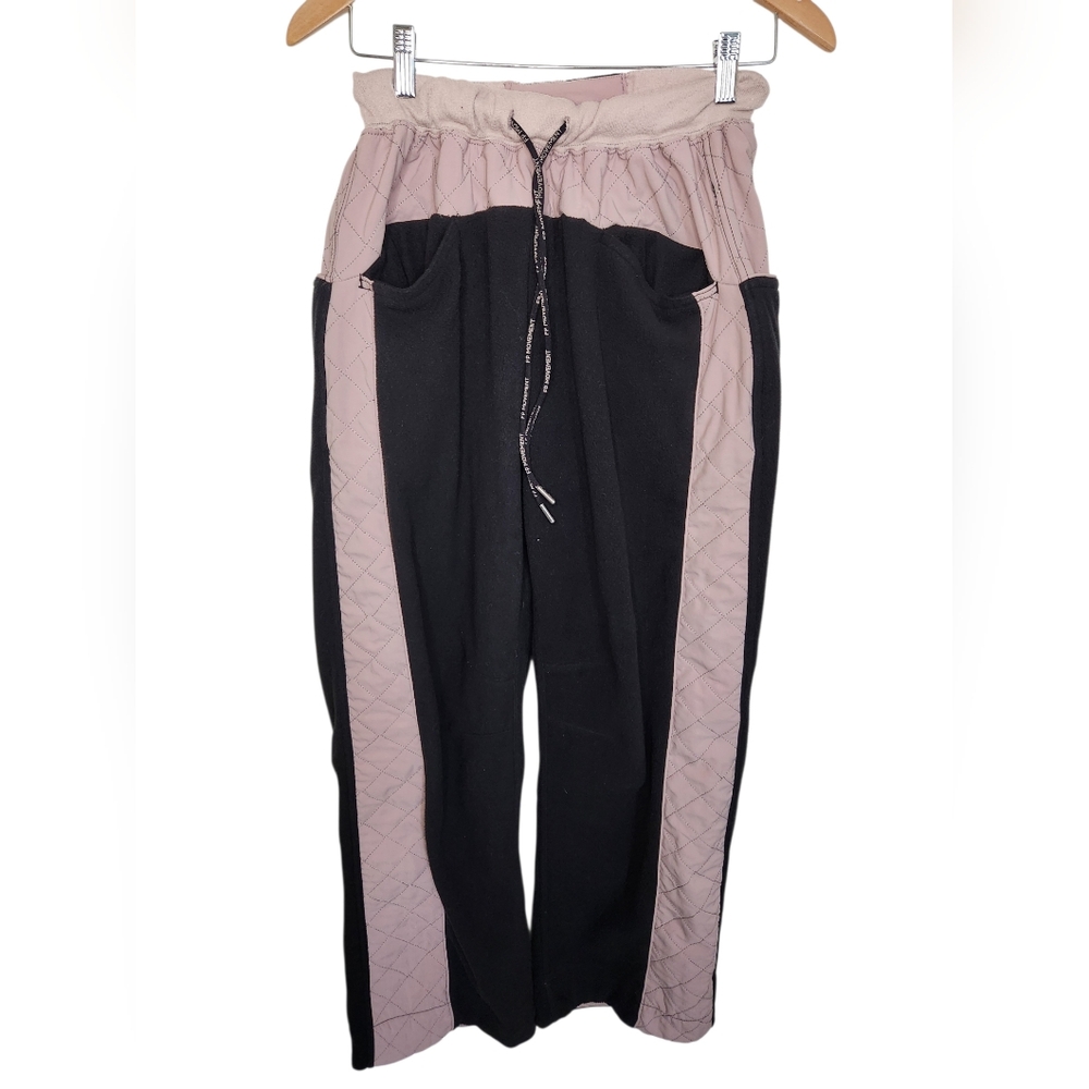 Free People Movement Small Petite Quilted Panel Wide Leg Joggers Black Mauve